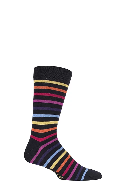 SOCKSHOP 1 Pair Striped Colour Burst Bamboo Socks with Smooth Toe Seams Chasing Rainbows 12-14 Mens