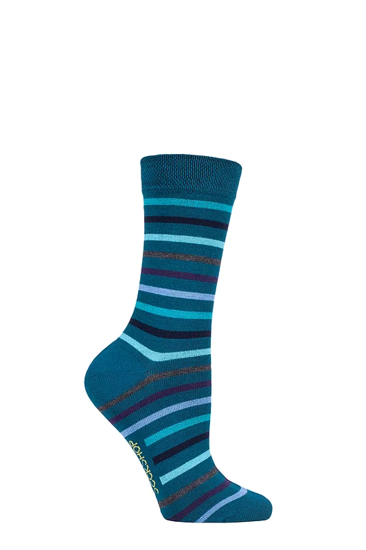 SOCKSHOP 1 Pair Striped Colour Burst Bamboo Socks with Smooth Toe Seams Green Is The Colour 4-8 Ladies