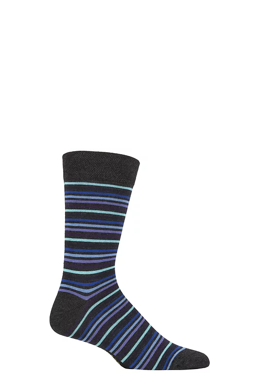 SOCKSHOP 1 Pair Striped Colour Burst Bamboo Socks with Smooth Toe Seams November Rain 12-14 Mens