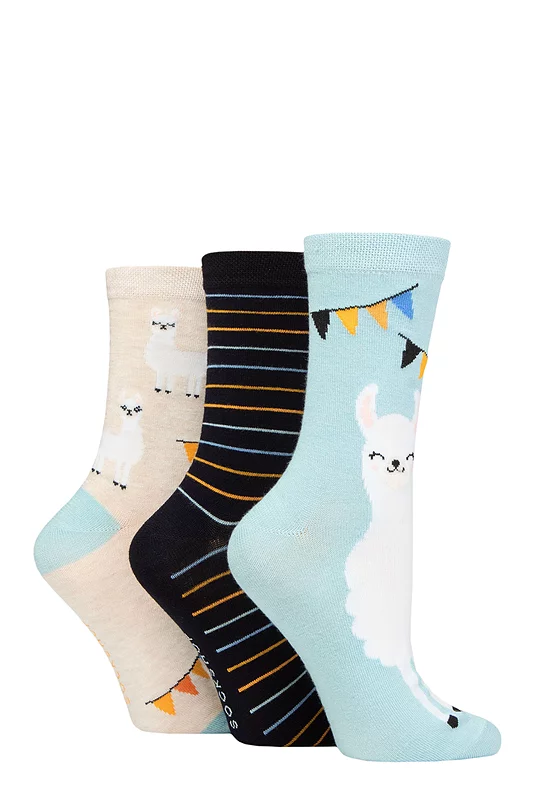 Women's 3 Pair SOCKSHOP Lazy Panda Novelty Bamboo Socks Llama 4-8