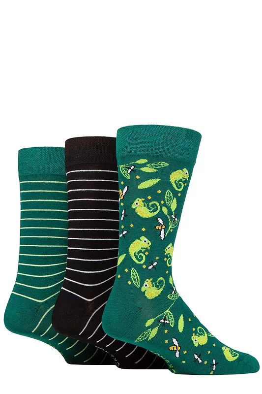 Mens 3 Pair SOCKSHOP Lazy Panda Novelty Bamboo Socks Chameleon 7-11