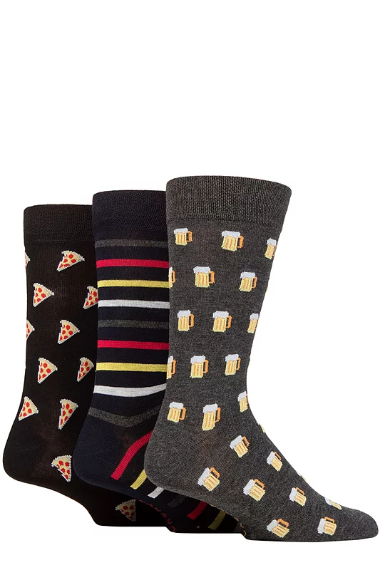 Mens 3 Pair SOCKSHOP Lazy Panda Novelty Bamboo Socks Beer & Pizza 7-11