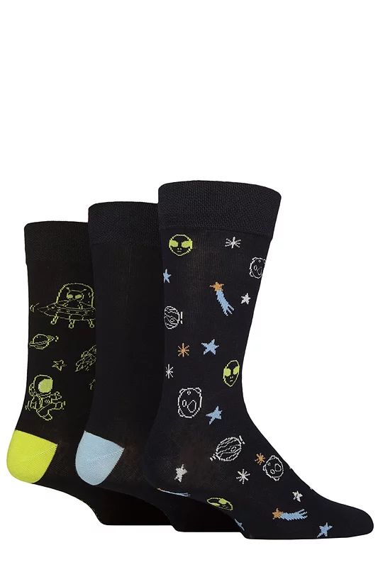 Mens 3 Pair SOCKSHOP Lazy Panda Novelty Bamboo Socks Alien Space 7-11