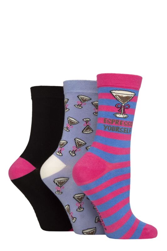 Women's 3 Pair SOCKSHOP Lazy Panda Novelty Bamboo Socks Espresso Yourself 4-8