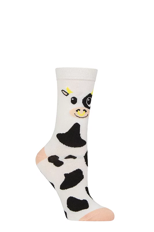 Mens and Women's SOCKSHOP 1 Pair Lazy Panda Bamboo Fun & Novelty Socks Cow 4-8