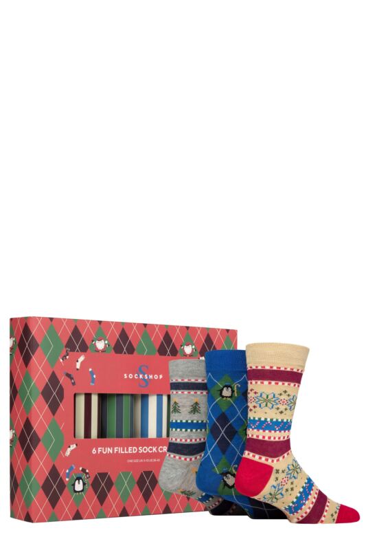 Mens and Women's 6 Pair SOCKSHOP Christmas Cracker Gift Boxed Bamboo Socks