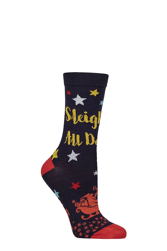 Mens and Women's SOCKSHOP 1 Pair Lazy Panda Bamboo Fun & Novelty Socks Sleigh All Day 4-8