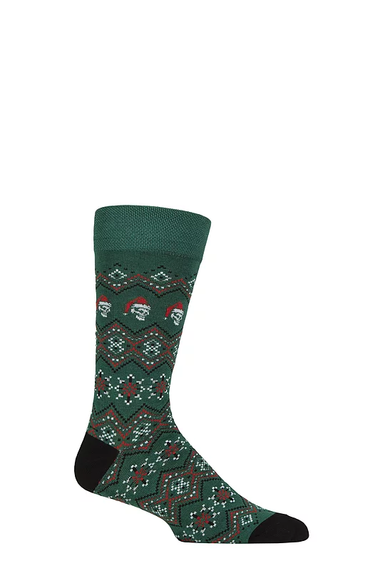 Mens and Women's SOCKSHOP 1 Pair Lazy Panda Bamboo Fun & Novelty Socks Green Skulls 7-11