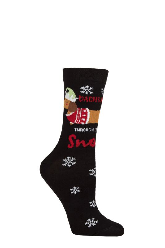 Mens and Women's SOCKSHOP 1 Pair Lazy Panda Bamboo Fun & Novelty Socks Dachshund Through the Snow 4-8