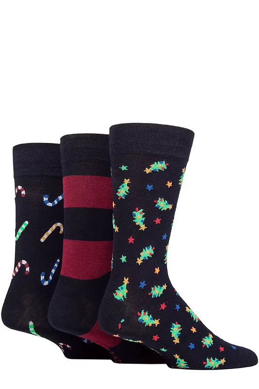 Mens 3 Pair SOCKSHOP Lazy Panda Christmas Bamboo Socks Trees / Candycane 7-11 Mens