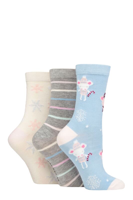 Women's 3 Pair SOCKSHOP Lazy Panda Christmas Bamboo Socks