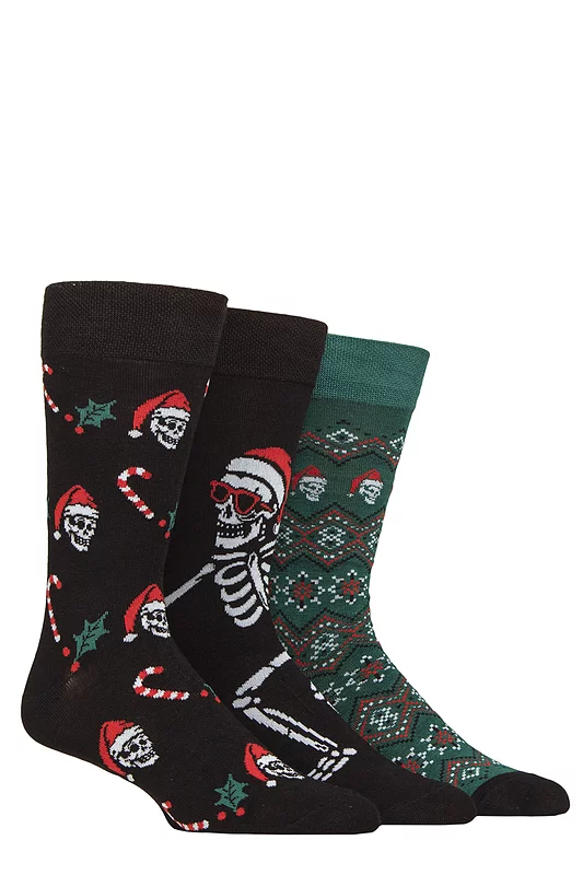 Mens 3 Pair SOCKSHOP Lazy Panda Christmas Bamboo Socks Christmas Skulls 7-11 Mens