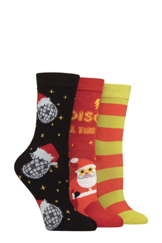 Women's 3 Pair SOCKSHOP Lazy Panda Christmas Bamboo Socks