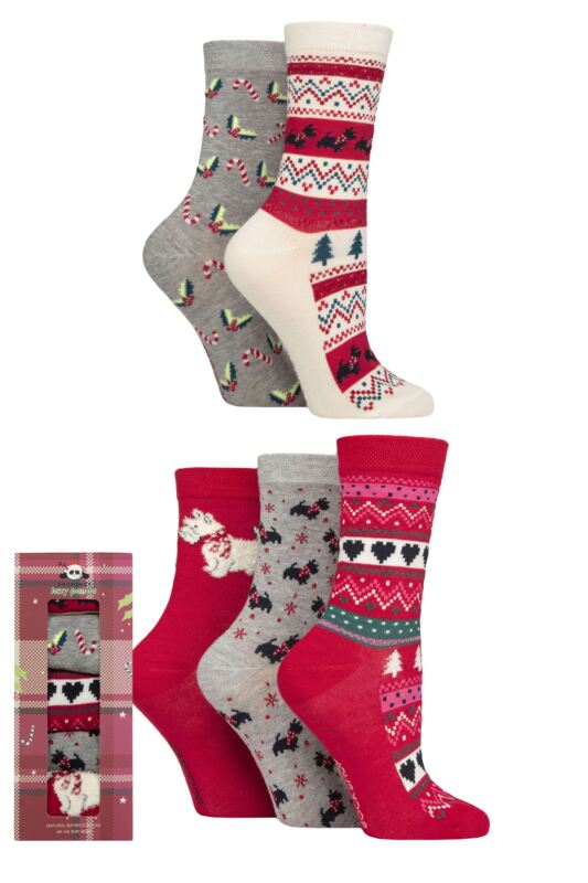 Women's 5 Pair SOCKSHOP Lazy Panda Christmas Gift Boxed Bamboo Socks