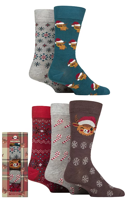 Mens 5 Pair SOCKSHOP Lazy Panda Christmas Gift Boxed Bamboo Socks