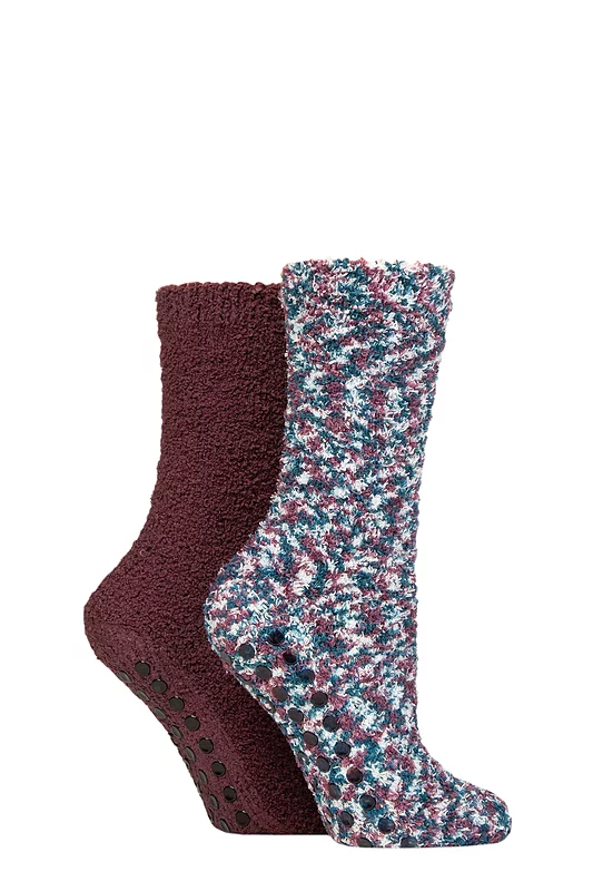 Women's 2 Pair SOCKSHOP Cosy Slipper Socks with Grip Blue Coral 4-8