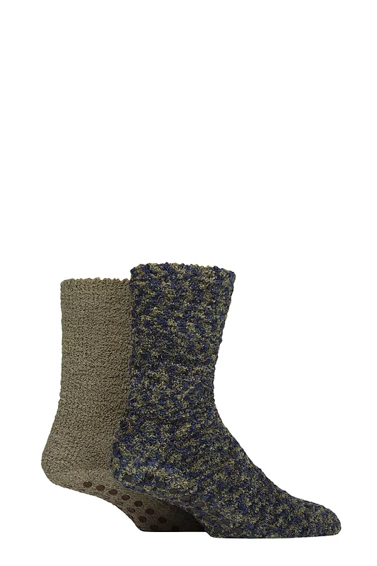Men's 2 Pair SOCKSHOP Cosy Slipper Socks with Grip
