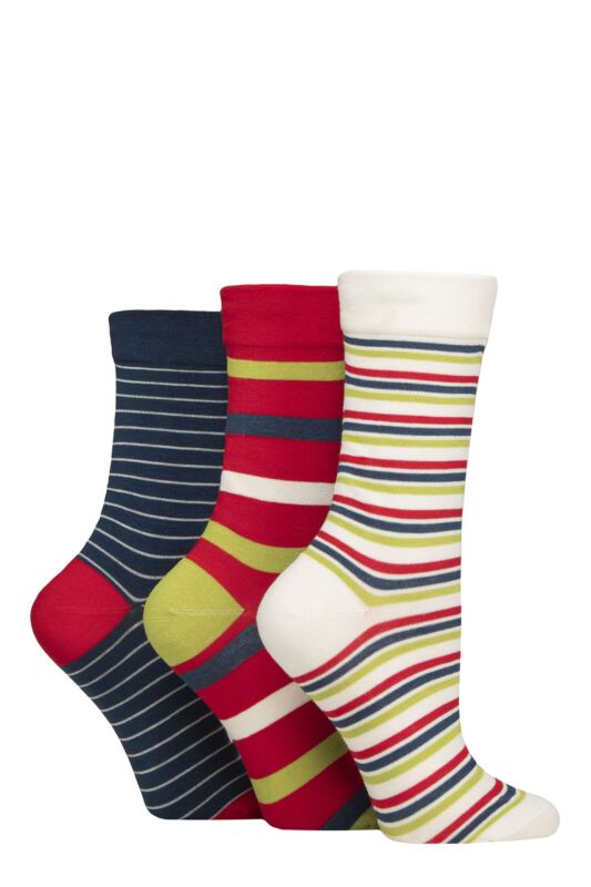 Women's 3 Pair SOCKSHOP Gentle Bamboo Socks with Smooth Toe Seams in Plains and Stripes Nautical 4-8