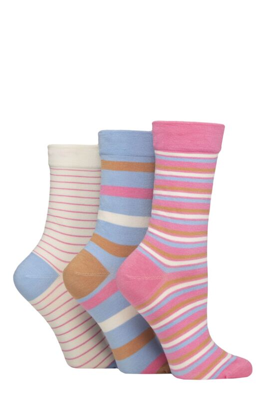 Women's 3 Pair SOCKSHOP Gentle Bamboo Socks with Smooth Toe Seams in Plains and Stripes Ocean View 4-8