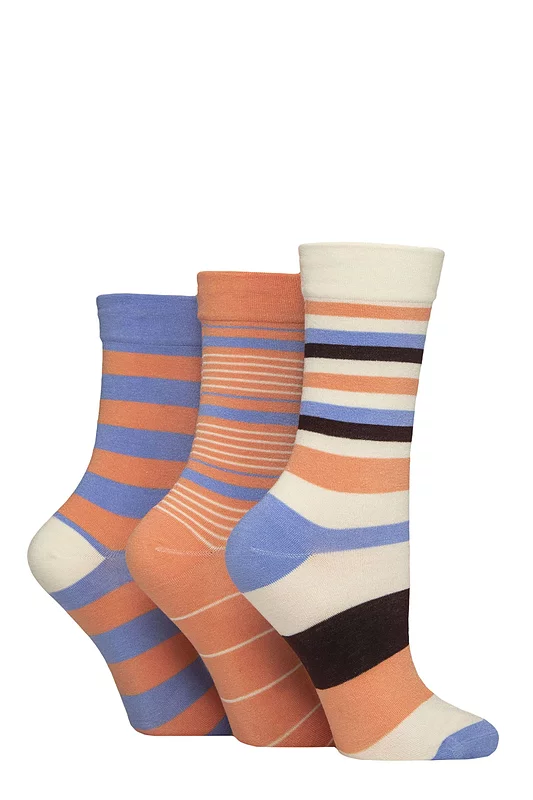 Women's 3 Pair SOCKSHOP Gentle Bamboo Socks with Smooth Toe Seams in Plains and Stripes Crisp Winter 4-8