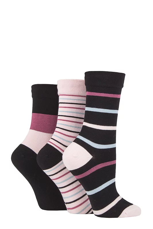Women's 3 Pair SOCKSHOP Gentle Bamboo Socks with Smooth Toe Seams in Plains and Stripes