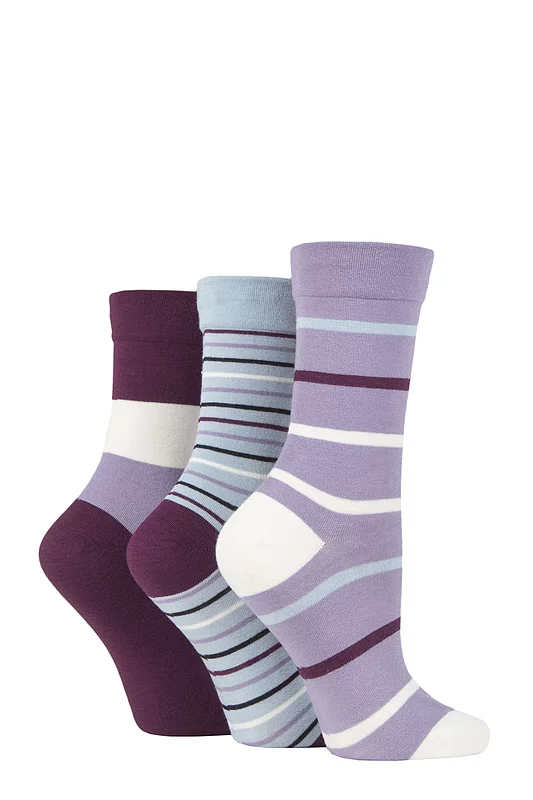 Women's 3 Pair SOCKSHOP Gentle Bamboo Socks with Smooth Toe Seams in Plains and Stripes