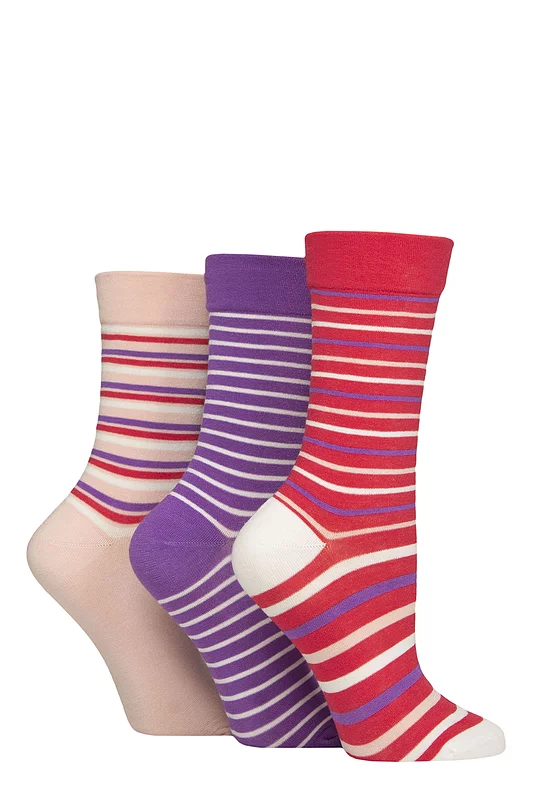 Women's 3 Pair SOCKSHOP Gentle Bamboo Socks with Smooth Toe Seams in Plains and Stripes