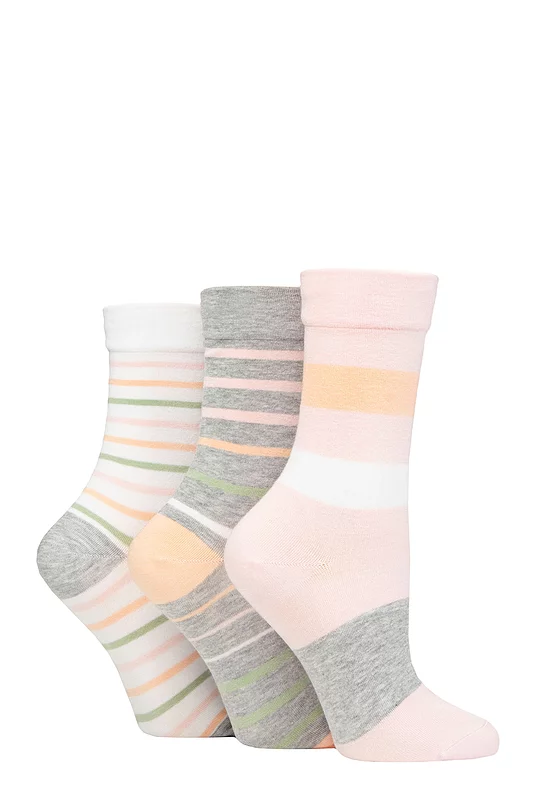 Women's 3 Pair SOCKSHOP Gentle Bamboo Socks with Smooth Toe Seams in Plains and Stripes Marshmallow 4-8