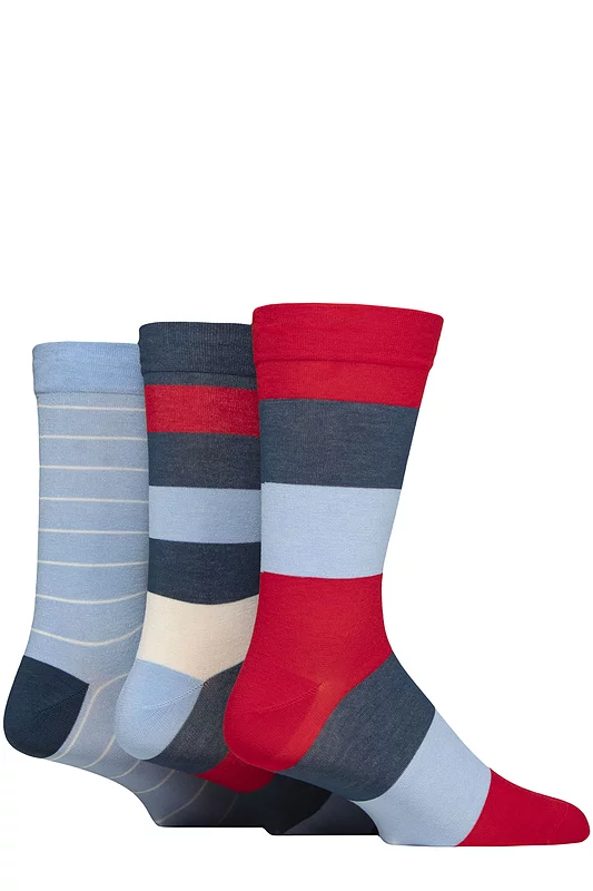 Mens 3 Pair SOCKSHOP Comfort Cuff Gentle Bamboo Striped Socks with Smooth Toe Seams Nautical 7-11