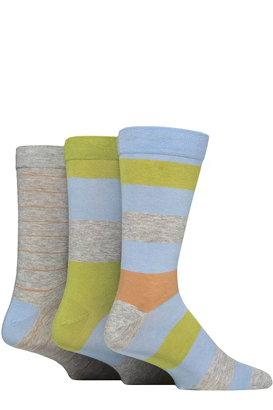 Mens 3 Pair SOCKSHOP Comfort Cuff Gentle Bamboo Striped Socks with Smooth Toe Seams Ocean View 7-11