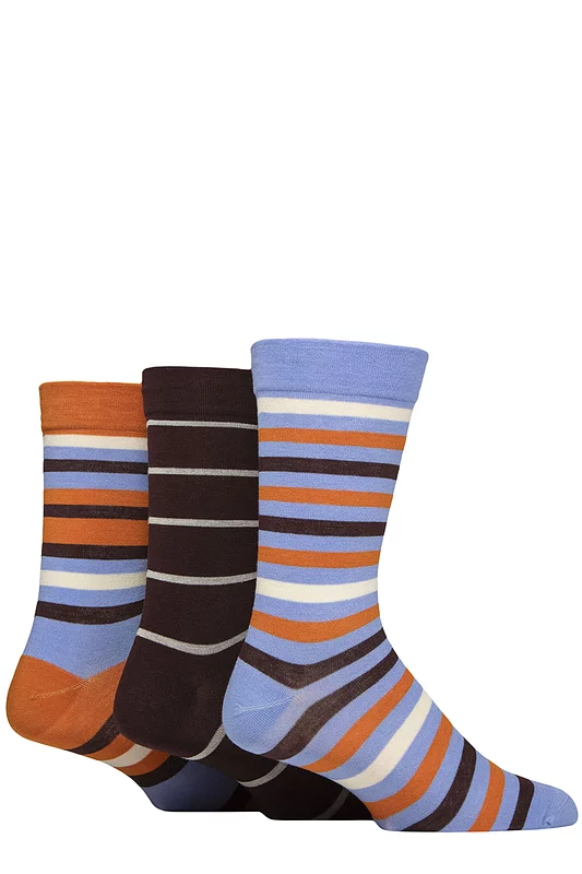 Mens 3 Pair SOCKSHOP Comfort Cuff Gentle Bamboo Striped Socks with Smooth Toe Seams Crisp Winter 7-11