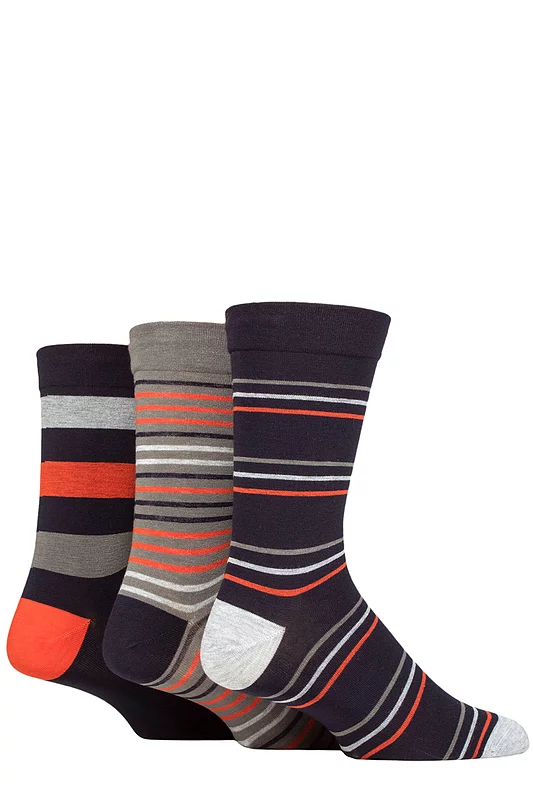 Mens 3 Pair SOCKSHOP Comfort Cuff Gentle Bamboo Striped Socks with Smooth Toe Seams Navy / Moss 12-14 Mens