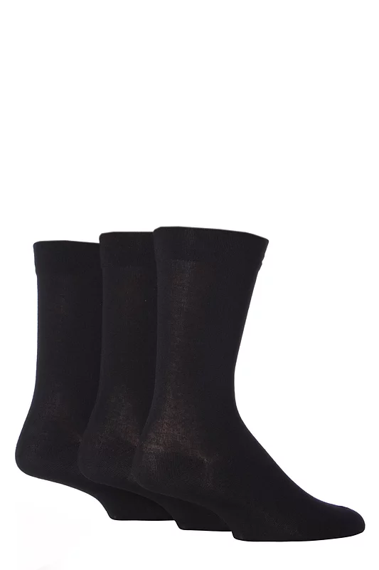 Mens 3 Pair SOCKSHOP Comfort Cuff Plain Gentle Bamboo Socks with Smooth Toe Seams