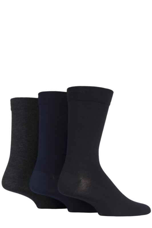 Mens 3 Pair SOCKSHOP Comfort Cuff Plain Gentle Bamboo Socks with Smooth Toe Seams Black Navy Grey 12-14 Mens
