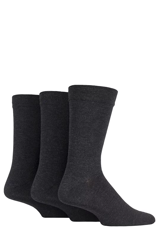 Mens 3 Pair SOCKSHOP Comfort Cuff Plain Gentle Bamboo Socks with Smooth Toe Seams