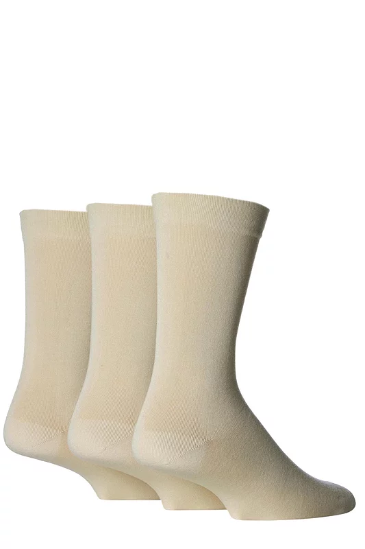 Mens 3 Pair SOCKSHOP Comfort Cuff Plain Gentle Bamboo Socks with Smooth Toe Seams