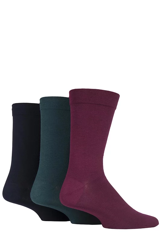 Mens 3 Pair SOCKSHOP Comfort Cuff Plain Gentle Bamboo Socks with Smooth Toe Seams Royals 7-11 Mens