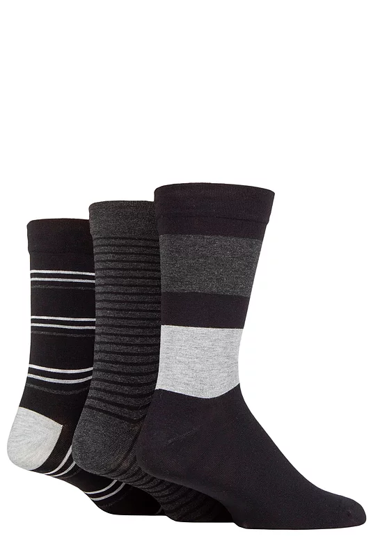 Mens 3 Pair SOCKSHOP Comfort Cuff Gentle Bamboo Striped Socks with Smooth Toe Seams