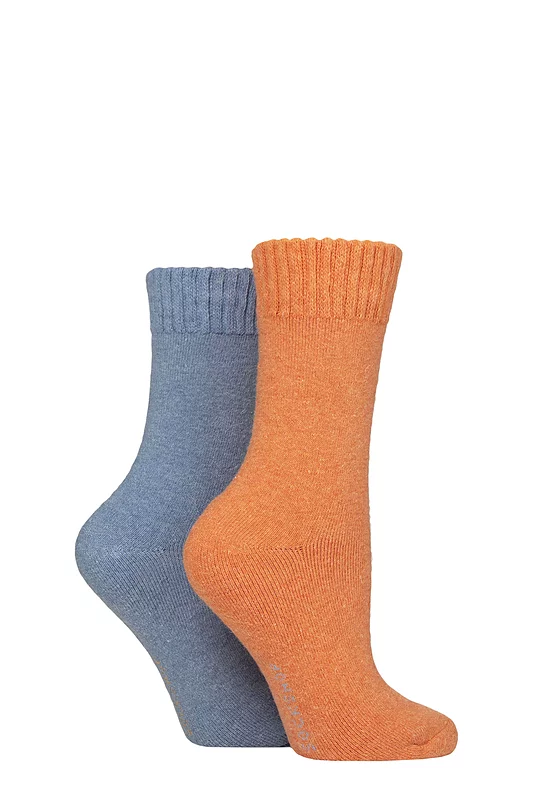 Women's 2 Pair SOCKSHOP Wool Mix Striped and Plain Boot Socks Crisp Winter Plain 4-8