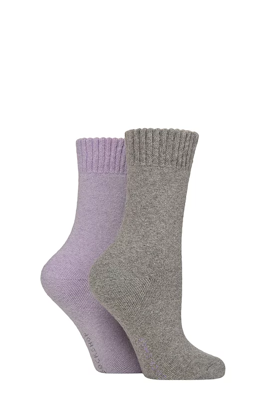 Women's 2 Pair SOCKSHOP Wool Mix Striped and Plain Boot Socks
