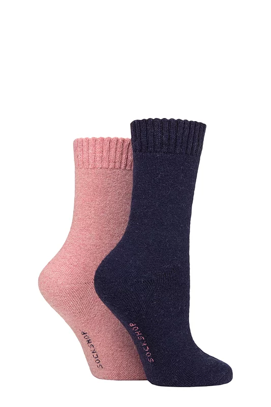 Women's 2 Pair SOCKSHOP Wool Mix Striped and Plain Boot Socks