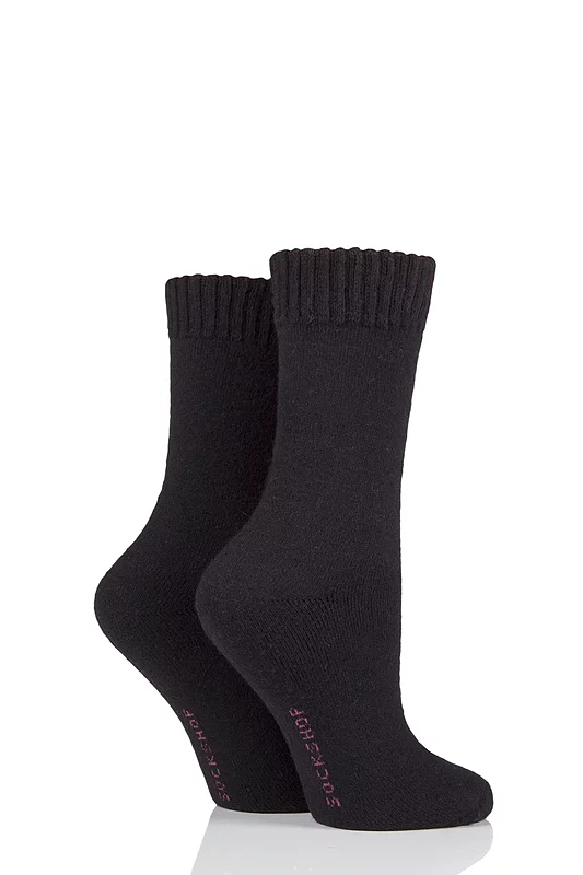 Women's 2 Pair SOCKSHOP Wool Mix Striped and Plain Boot Socks