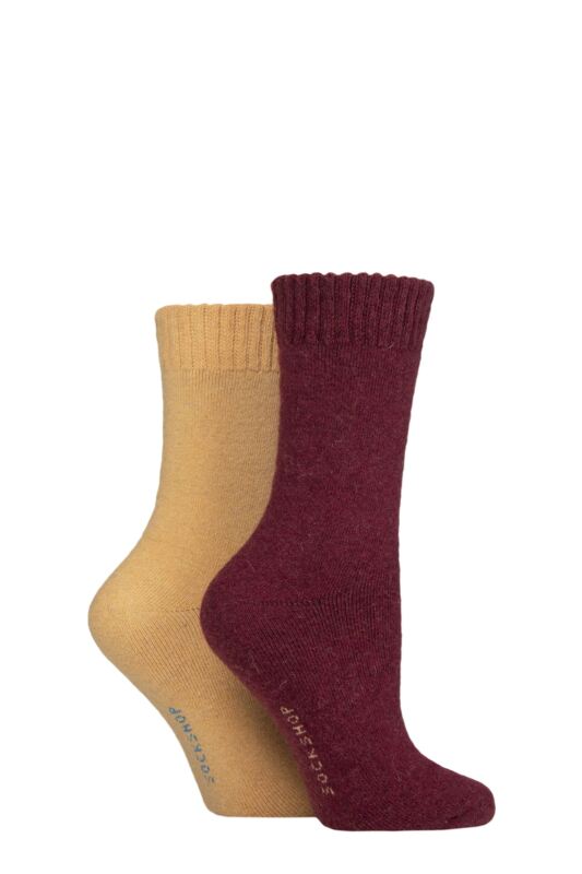 Women's 2 Pair SOCKSHOP Wool Mix Striped and Plain Boot Socks