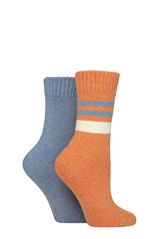 Women's 2 Pair SOCKSHOP Wool Mix Striped and Plain Boot Socks Crisp Winter Striped 4-8