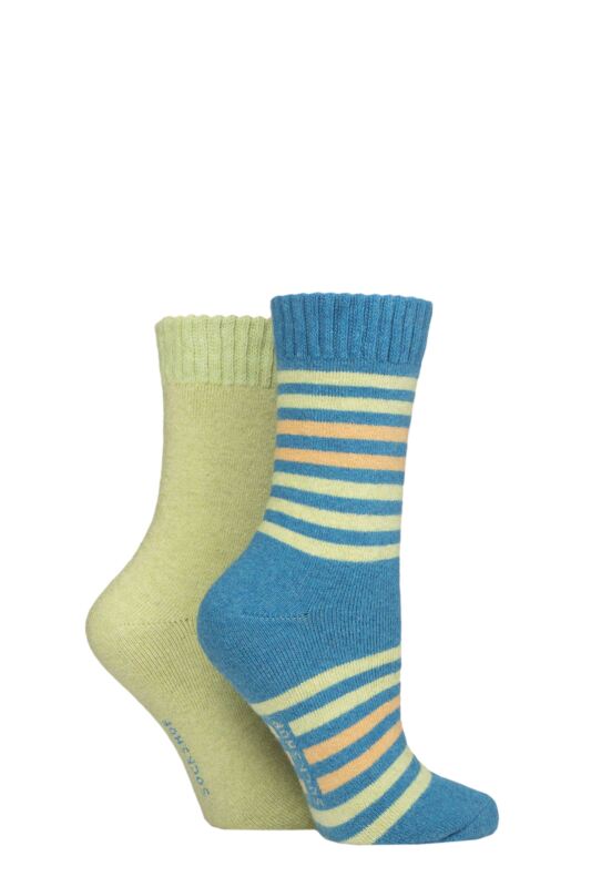 Women's 2 Pair SOCKSHOP Wool Mix Striped and Plain Boot Socks