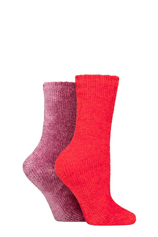 Women's 2 Pair SOCKSHOP Chenille Boot Socks Crimson 4-8