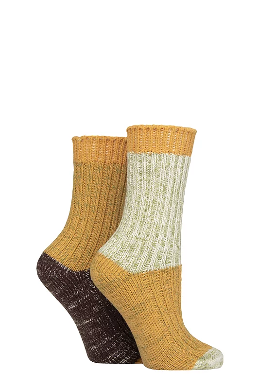 Women's 2 Pair SOCKSHOP Velvet Soft Chunky Rib Boot Socks Honey Glaze 4-8
