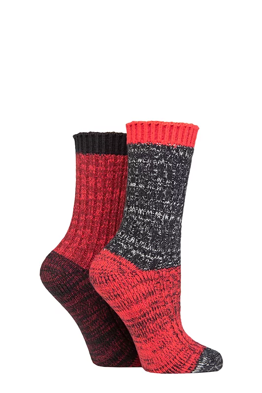 Women's 2 Pair SOCKSHOP Velvet Soft Chunky Rib Boot Socks Cabernet 4-8
