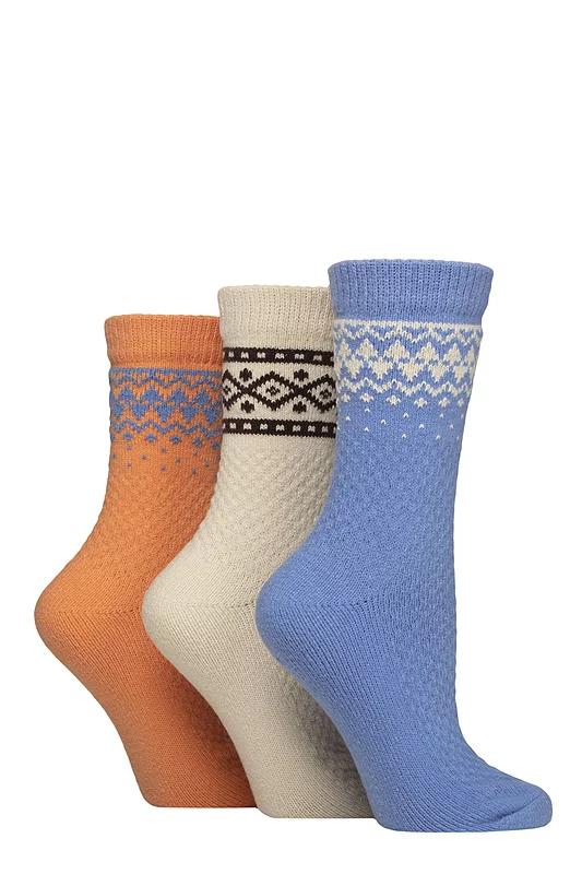 Women's 3 Pair SOCKSHOP Fair Isle Patterned Boot Socks Crisp Winter 4-8