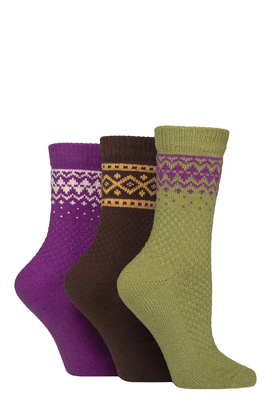 Women's 3 Pair SOCKSHOP Fair Isle Patterned Boot Socks